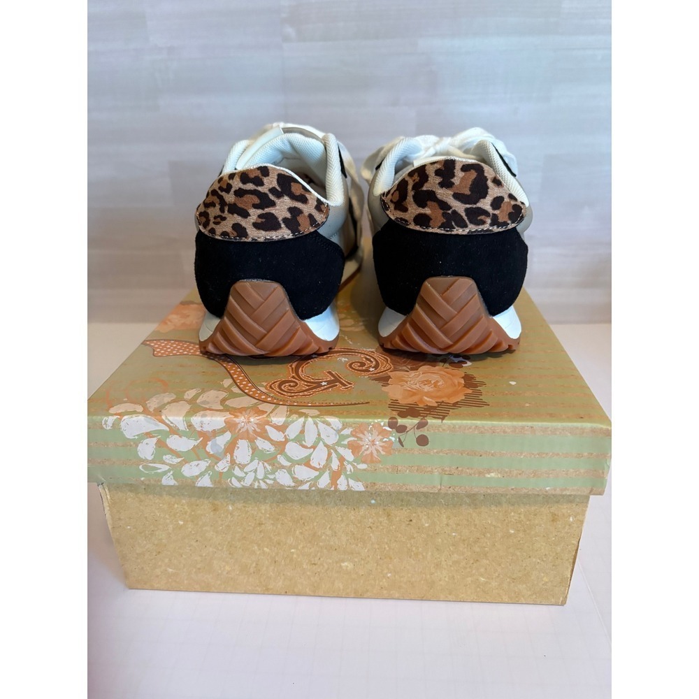 Very G Women Sneakers Joel Size 7.5 Black Leopard Tan Lace Up Fashion Shoes NEW - Picture 8 of 13